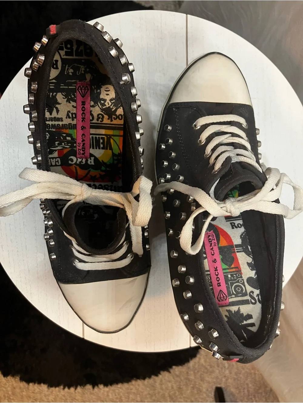 Rock & Candy Black and White Studded Wedge Sneakers